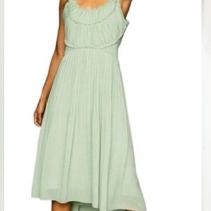 NWT Reiss Thora Pleat Front Cami Chiffon Dress in Sage Green - Size 0